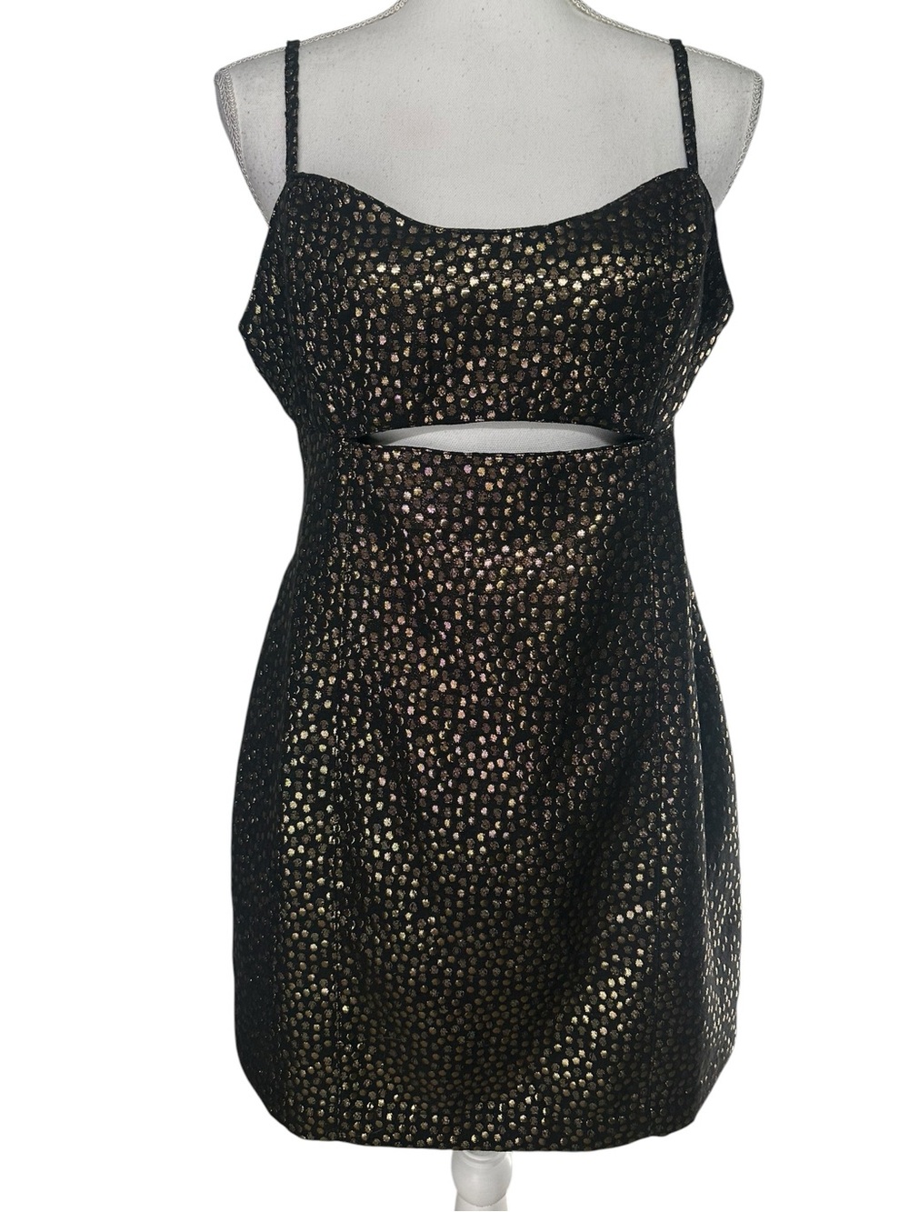 MINKPINK / Black & Metallic Gold Polka Dot Party Dress / Large / Glam Whimsigoth